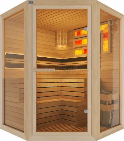 Трехместная угловая финская сауна Comfort из кедра
