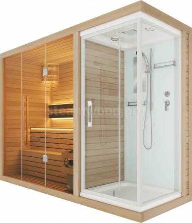Трехместная финская сауна Luxury из кедра с Душевой кабиной